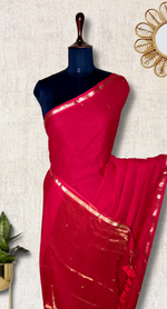Load image into Gallery viewer, Handwoven Cotton Saree - Radical Red + Gold
