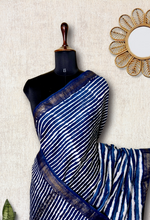 Load image into Gallery viewer, Handblock Printed Silk Cotton Saree - Regal Blue + White
