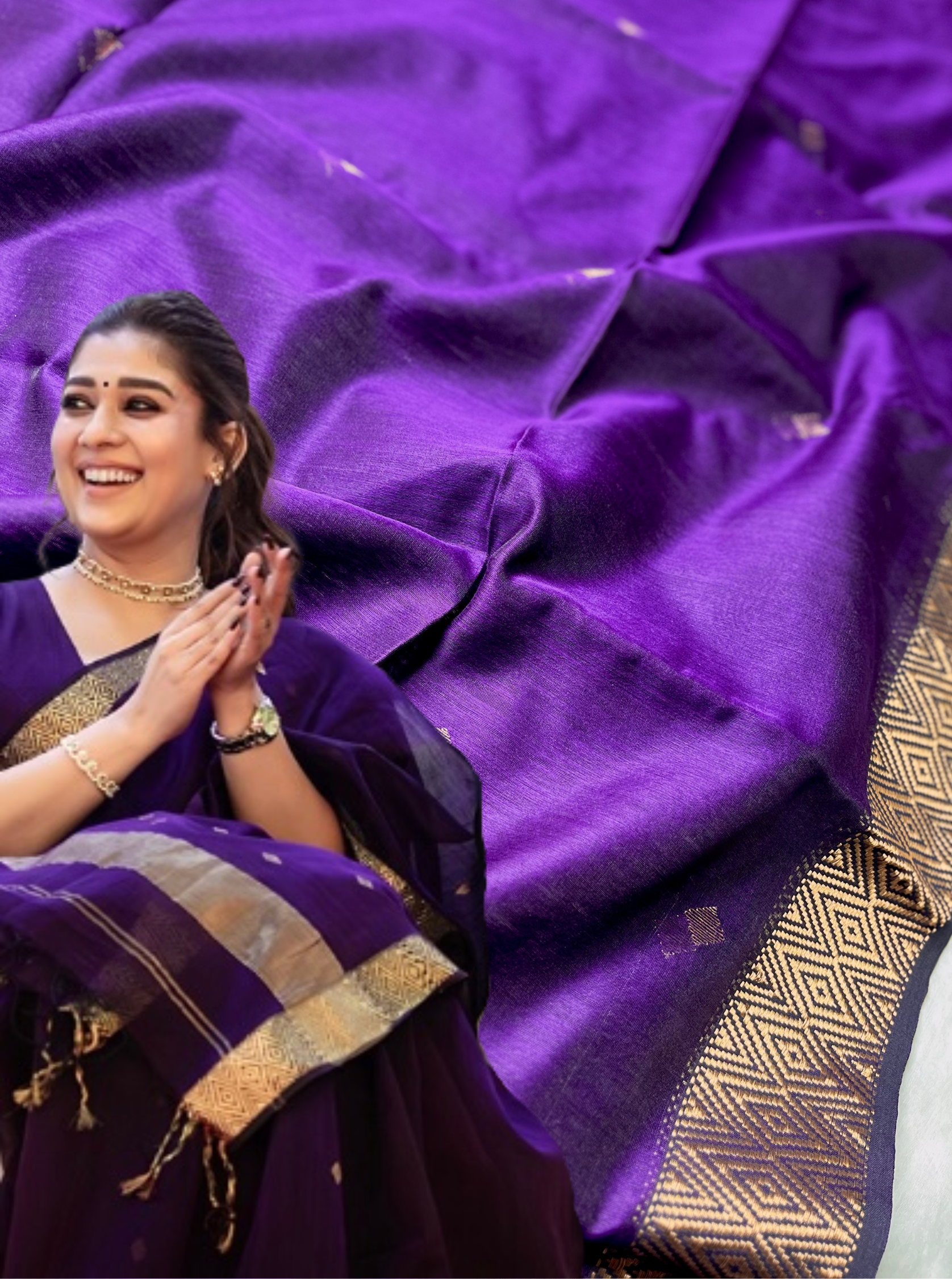 Handwoven Maheshwari Silk Cotton Saree - Eggplant Violet + Gold