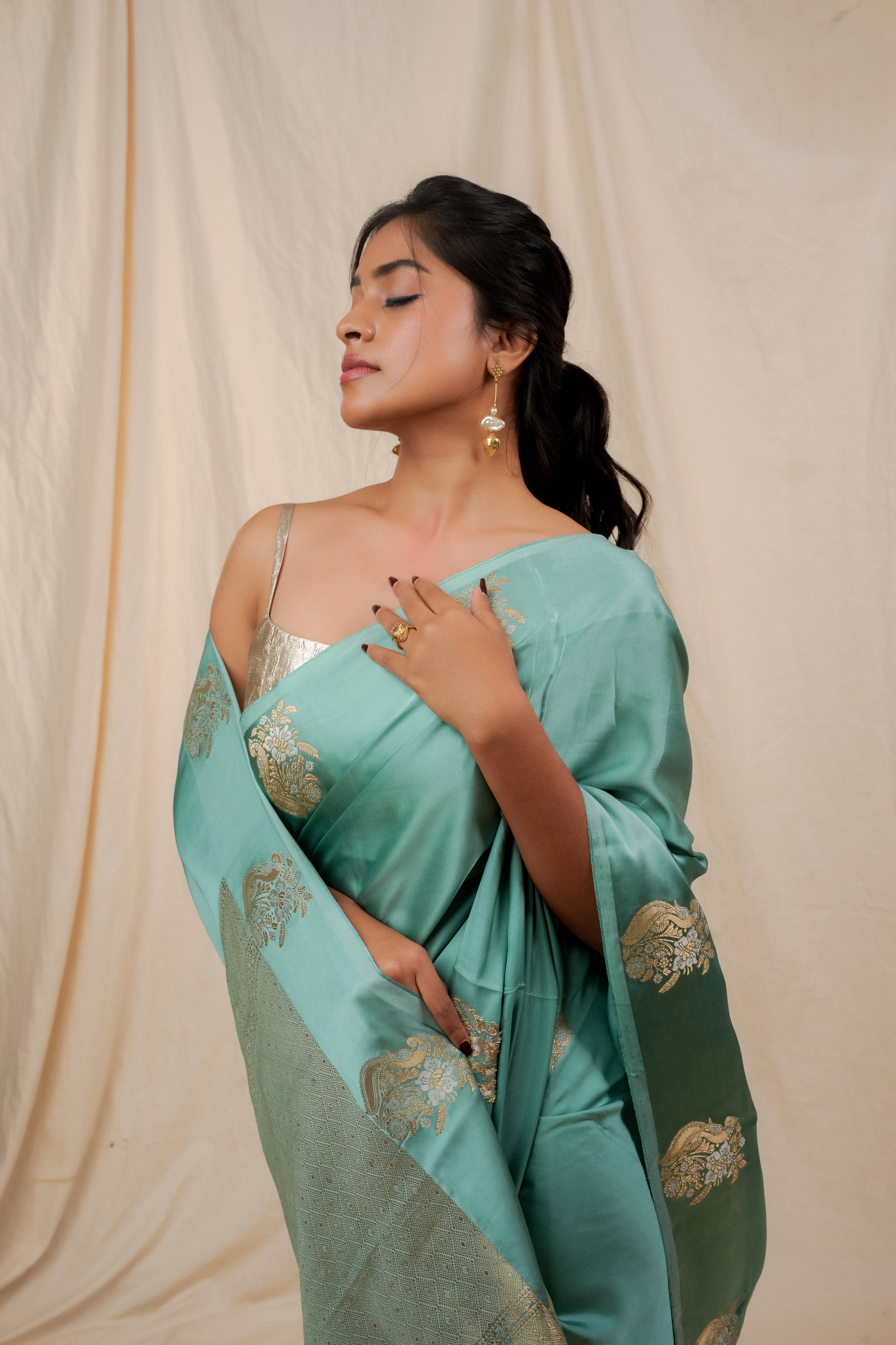 Yuri - Banarasi Satin Silk Saree - Glacier Blue + Silver Gotta