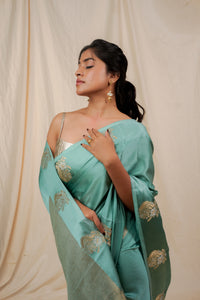 Yuri - Banarasi Satin Silk Saree - Glacier Blue + Silver Gotta