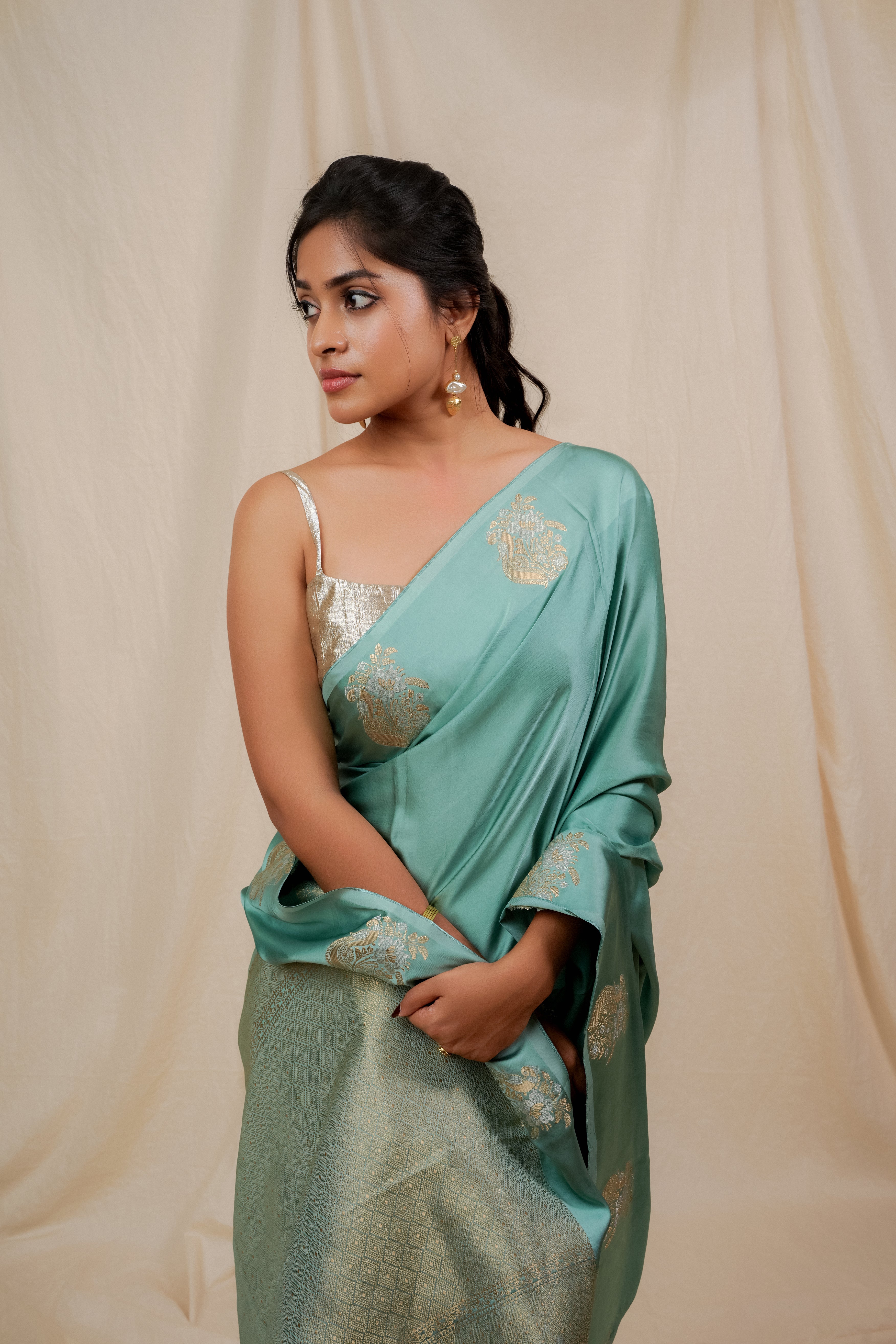 Yuri - Banarasi Satin Silk Saree - Glacier Blue + Silver Gotta
