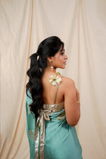 Load image into Gallery viewer, Yuri - Banarasi Satin Silk Saree - Glacier Blue + Silver Gotta
