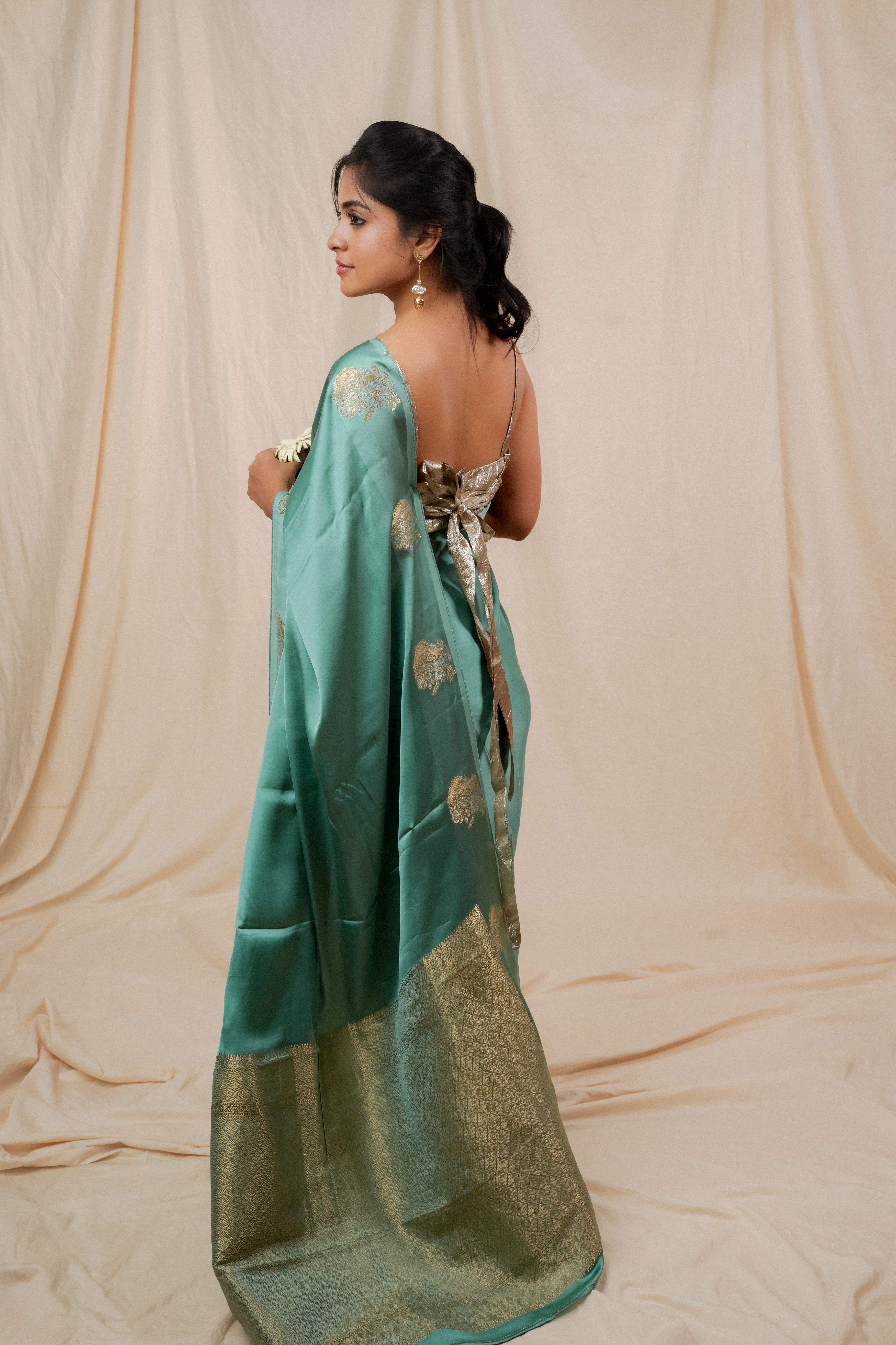 Yuri - Banarasi Satin Silk Saree - Glacier Blue + Silver Gotta