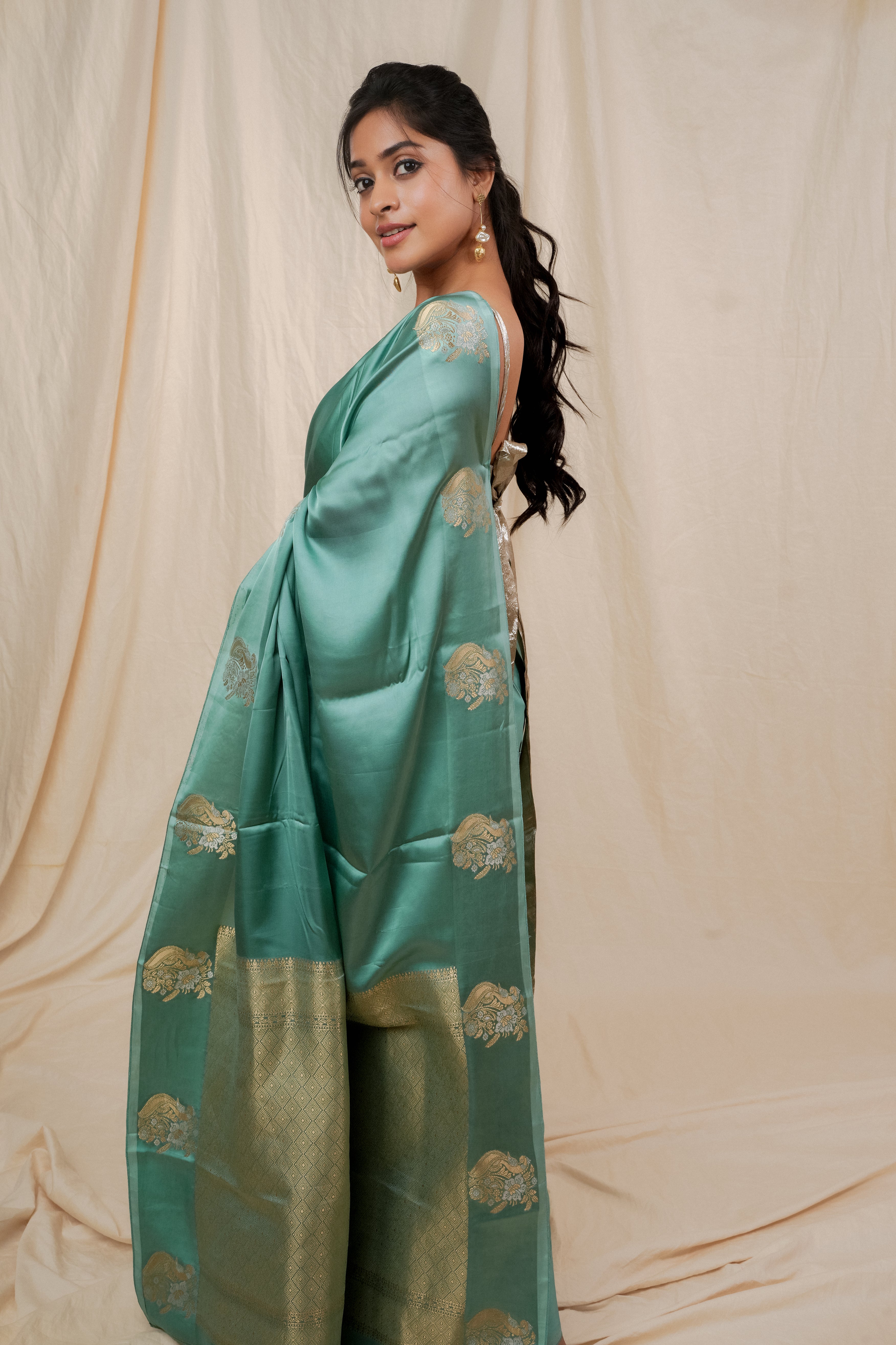 Yuri - Banarasi Satin Silk Saree - Glacier Blue + Silver Gotta