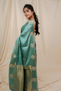 Yuri - Banarasi Satin Silk Saree - Glacier Blue + Silver Gotta