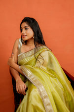 Load image into Gallery viewer, Alya - Tissue Silk Saree - Key Lime + Silver Gotta
