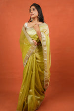 Load image into Gallery viewer, Alya - Tissue Silk Saree - Key Lime + Silver Gotta
