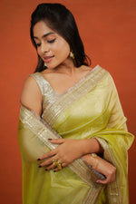 Load image into Gallery viewer, Alya - Tissue Silk Saree - Key Lime + Silver Gotta
