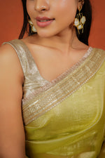 Load image into Gallery viewer, Alya - Tissue Silk Saree - Key Lime + Silver Gotta
