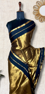 Load image into Gallery viewer, Handwoven Cotton Saree - Pearl Black + Shimmer Gold
