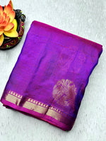 Load image into Gallery viewer, Handwoven Silk Cotton Saree - Royal purple + Flamingo Orange
