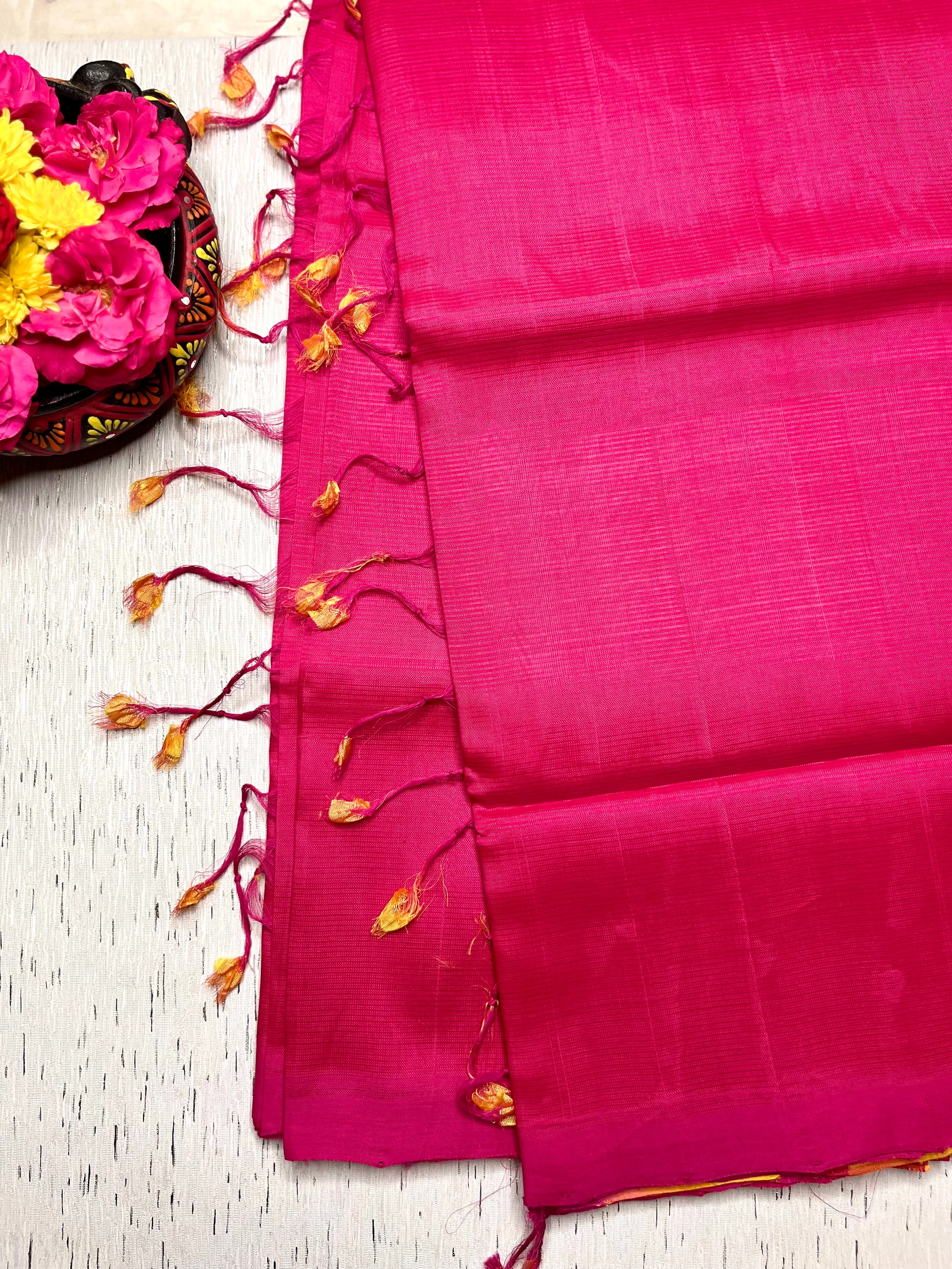 Handwoven Silk Cotton Saree - Persian Rose + Bright Sun