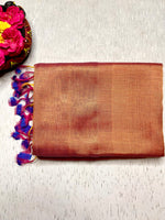 Load image into Gallery viewer, Handwoven Silk Cotton Saree - Apricot Orange + Bay Blue
