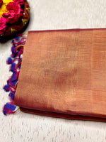 Load image into Gallery viewer, Handwoven Silk Cotton Saree - Apricot Orange + Bay Blue
