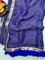 Load image into Gallery viewer, Handwoven Cotton Saree - Persian Blue + Gold
