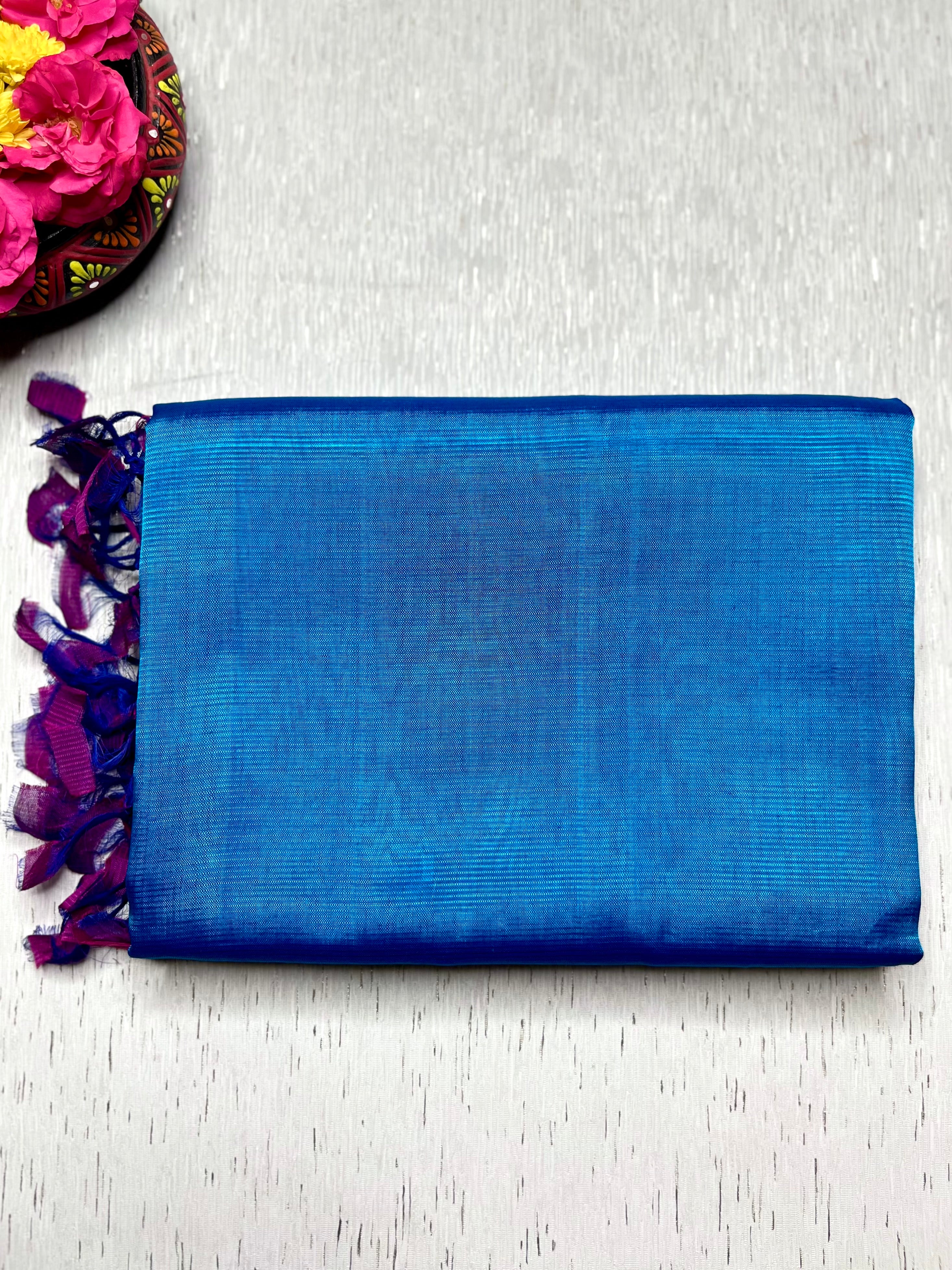 Handwoven Silk Cotton Saree - Tory Blue + Disco Purple