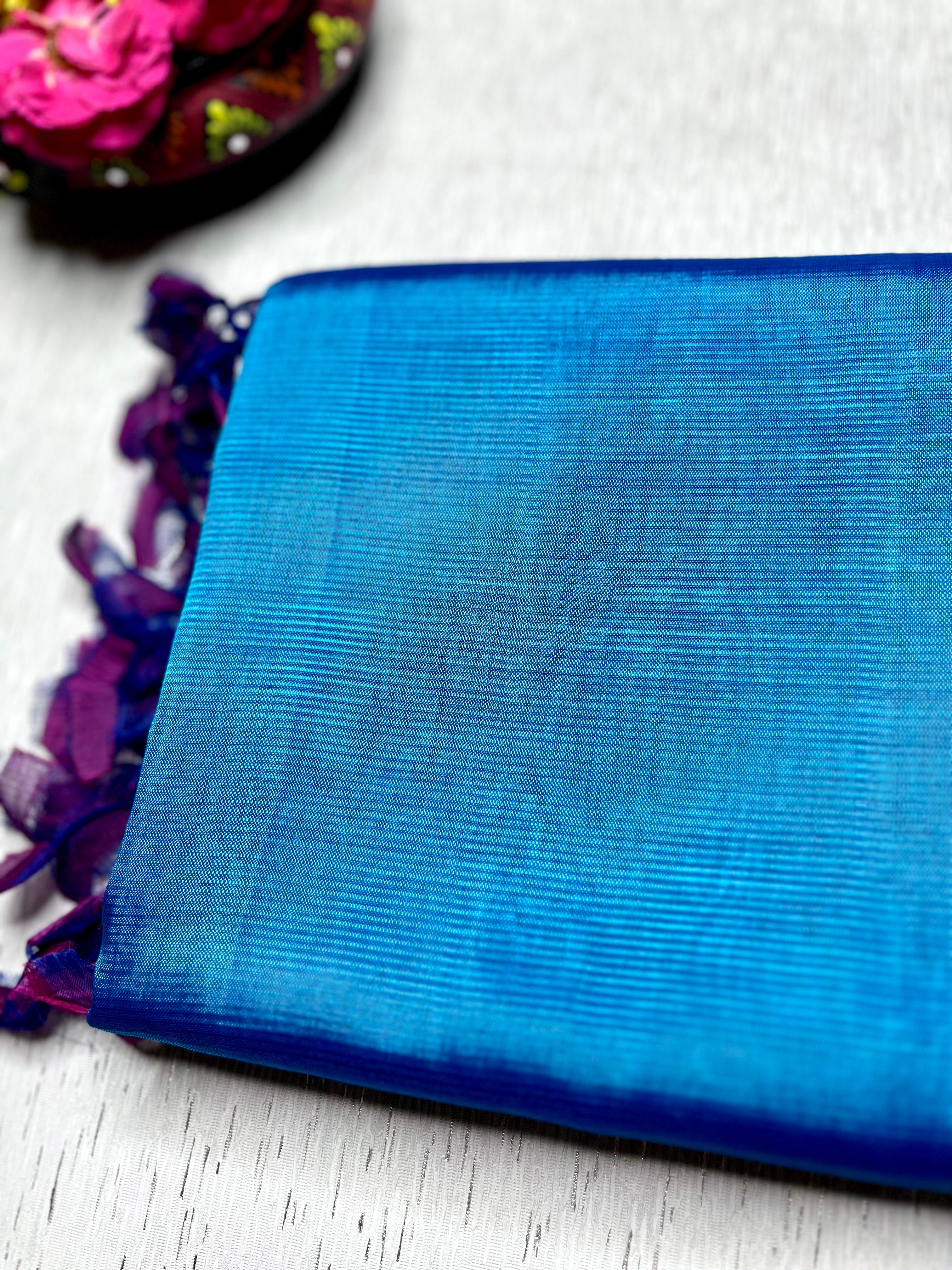 Handwoven Silk Cotton Saree - Tory Blue + Disco Purple