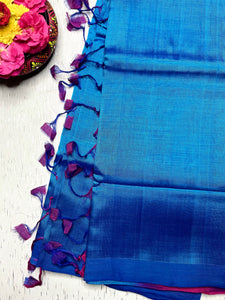 Handwoven Silk Cotton Saree - Tory Blue + Disco Purple