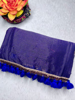 Load image into Gallery viewer, Handwoven Cotton Saree - Persian Blue + Gold

