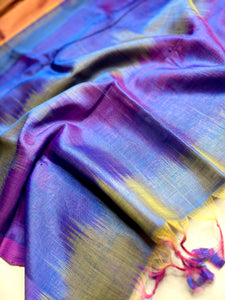 Handwoven Silk Cotton Saree - Apricot Orange + Bay Blue