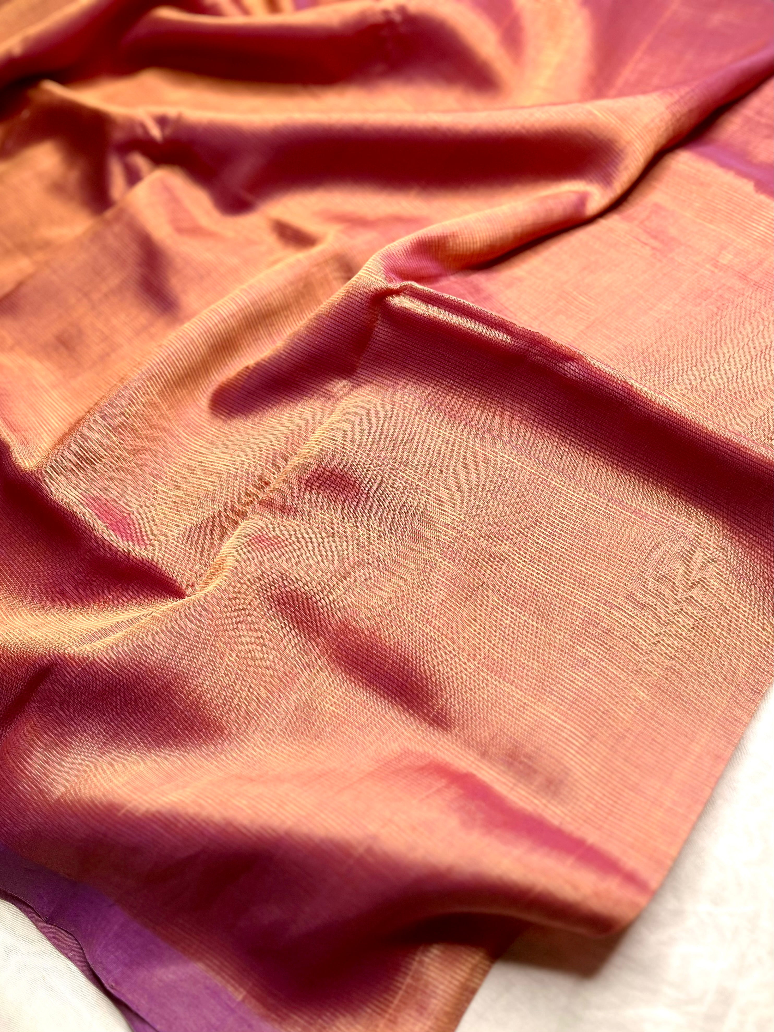 Handwoven Silk Cotton Saree - Apricot Orange + Bay Blue