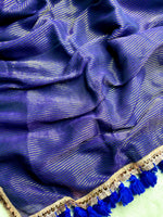 Load image into Gallery viewer, Handwoven Cotton Saree - Persian Blue + Gold
