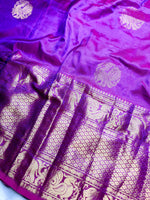 Load image into Gallery viewer, Handwoven Silk Cotton Saree - Royal purple + Flamingo Orange
