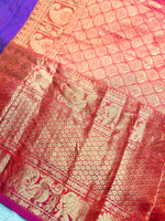 Load image into Gallery viewer, Handwoven Silk Cotton Saree - Royal purple + Flamingo Orange
