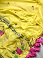 Load image into Gallery viewer, Handcrafted Cotton Saree - Corn Yellow + Cerise Pink
