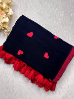 Load image into Gallery viewer, Handcrafted Cotton Saree - Black Pearl + Mexican Red
