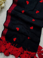 Load image into Gallery viewer, Handcrafted Cotton Saree - Black Pearl + Mexican Red
