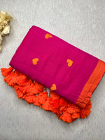 Load image into Gallery viewer, Handcrafted Cotton Saree - Cerise  Pink  + Poppy Orange
