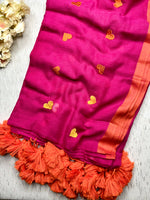 Load image into Gallery viewer, Handcrafted Cotton Saree - Cerise  Pink  + Poppy Orange
