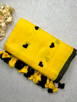 Load image into Gallery viewer, Handcrafted Cotton Saree -Ripe Lemon Yellow +Black
