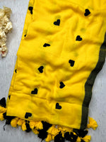 Load image into Gallery viewer, Handcrafted Cotton Saree -Ripe Lemon Yellow +Black
