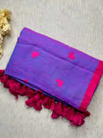 Load image into Gallery viewer, Handcrafted Cotton Saree - Medium Purple +  Poppy Red
