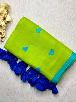 Load image into Gallery viewer, Handcrafted Cotton Saree - Earls Green + Bright Turquoise
