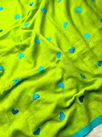 Load image into Gallery viewer, Handcrafted Cotton Saree - Earls Green + Bright Turquoise
