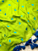 Load image into Gallery viewer, Handcrafted Cotton Saree - Earls Green + Bright Turquoise
