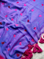 Load image into Gallery viewer, Handcrafted Cotton Saree - Medium Purple +  Poppy Red
