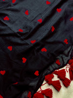 Load image into Gallery viewer, Handcrafted Cotton Saree - Black Pearl + Mexican Red
