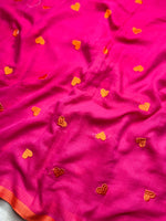 Load image into Gallery viewer, Handcrafted Cotton Saree - Cerise  Pink  + Poppy Orange
