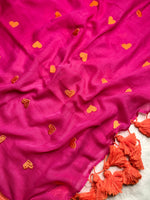 Load image into Gallery viewer, Handcrafted Cotton Saree - Cerise  Pink  + Poppy Orange
