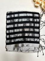 Load image into Gallery viewer, Handwoven Cotton Saree - Black Night + Silver Zari
