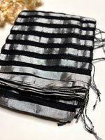Load image into Gallery viewer, Handwoven Cotton Saree - Black Night + Silver Zari
