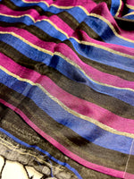 Load image into Gallery viewer, Handwoven Linen Saree - Mulberry + Deep Blue + Black
