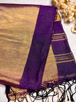 Load image into Gallery viewer, Handwoven Linen Saree - Grape Violet + Gold
