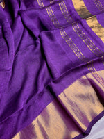 Load image into Gallery viewer, Handwoven Linen Saree - Grape Violet + Gold
