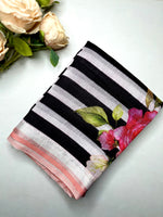 Load image into Gallery viewer, Handwoven Mangalgiri Silk Cotton Saree - Charcoal Black + Peach Pink
